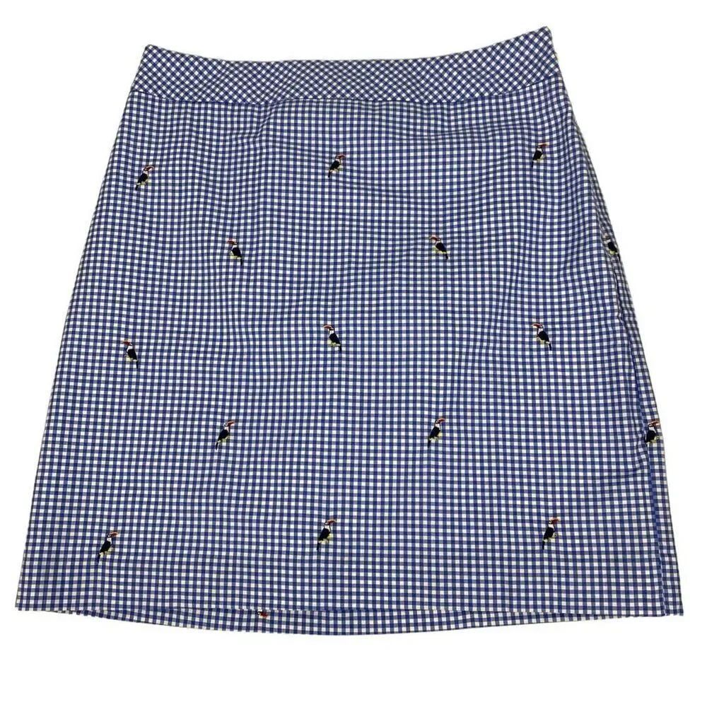 Talbots Women's Blue Gingham Toucan skirt size 4P NEW
